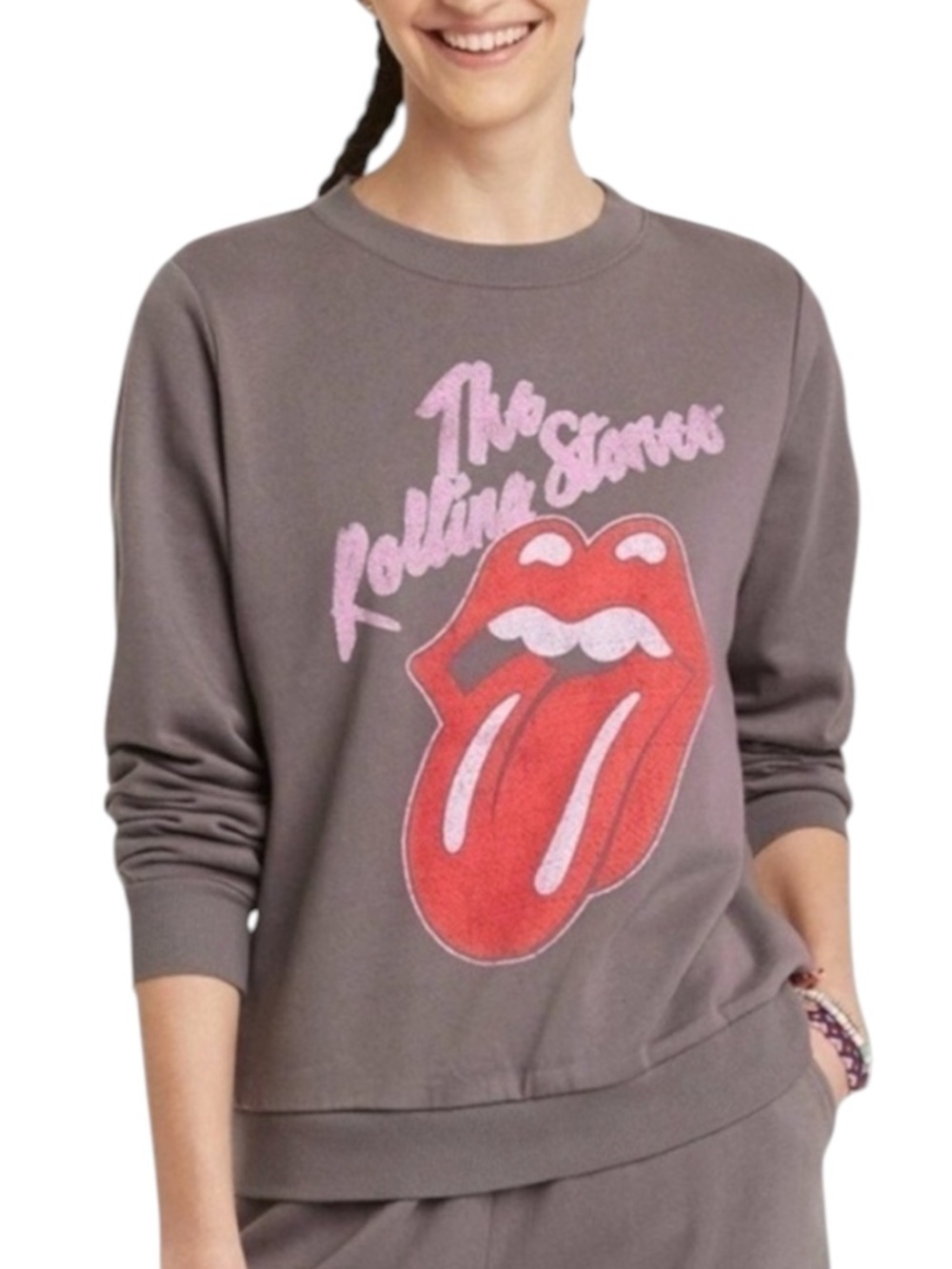 THE ROLLING STONE Grey Long Sleeve Crewneck Pullover Sweatshirt Size Large